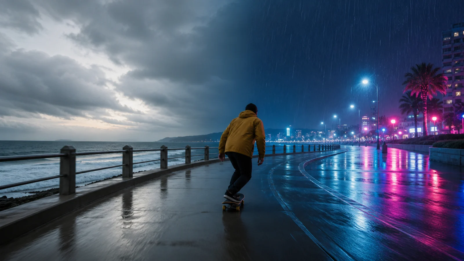 Source video transformed from daylight into a rainy night scene