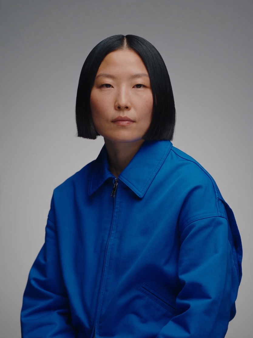 AI-generated right performer reference, blue jacket
